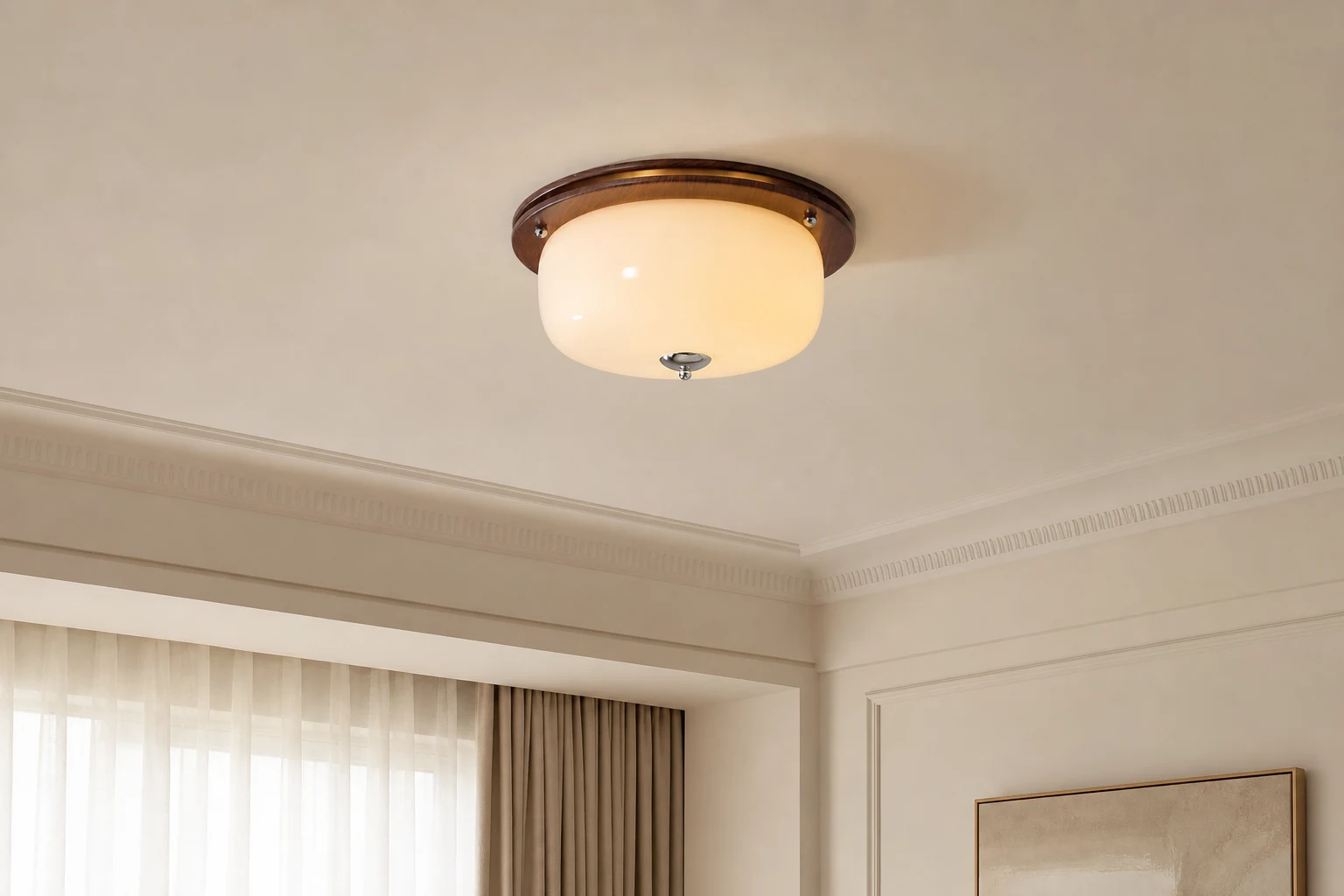 Szklana lampa sufitowa Justice D30 pokazana w innym, lifestylowym pomieszczeniu