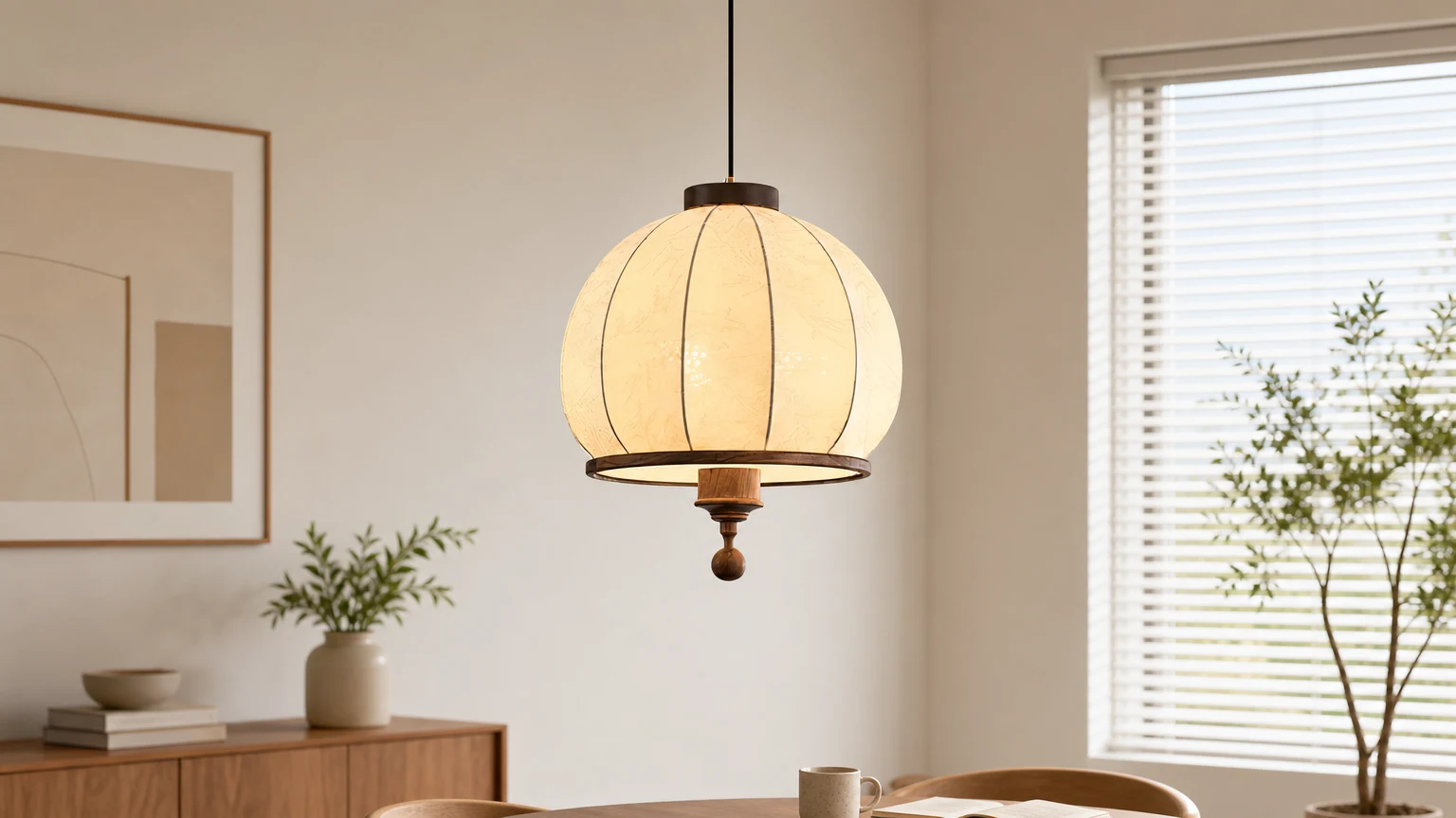 Lampa wisząca Harmony D205 pokazana w ciepłej scenie wnętrza