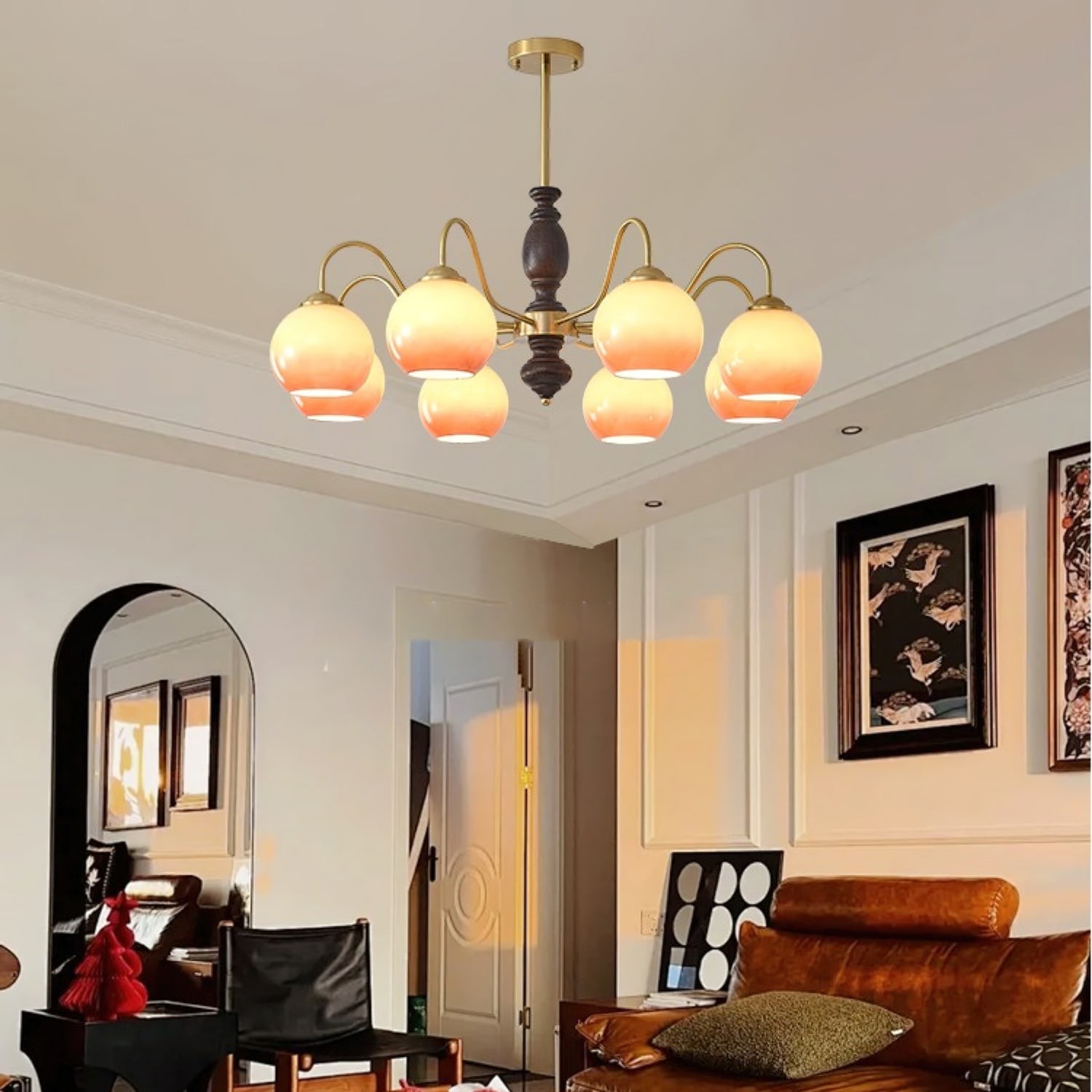 French Medieval Style Caramel Orb Chandelier M82
