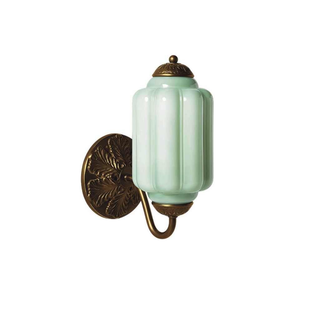 Kobber- og grønt glassutgave av den vintage glasslysestakeformede vegglampen M03