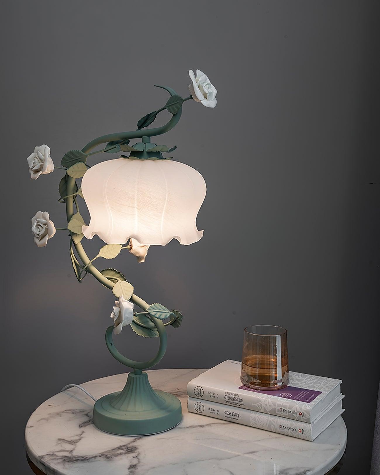 Green Pink White Rose Flower Table Lamp M209
