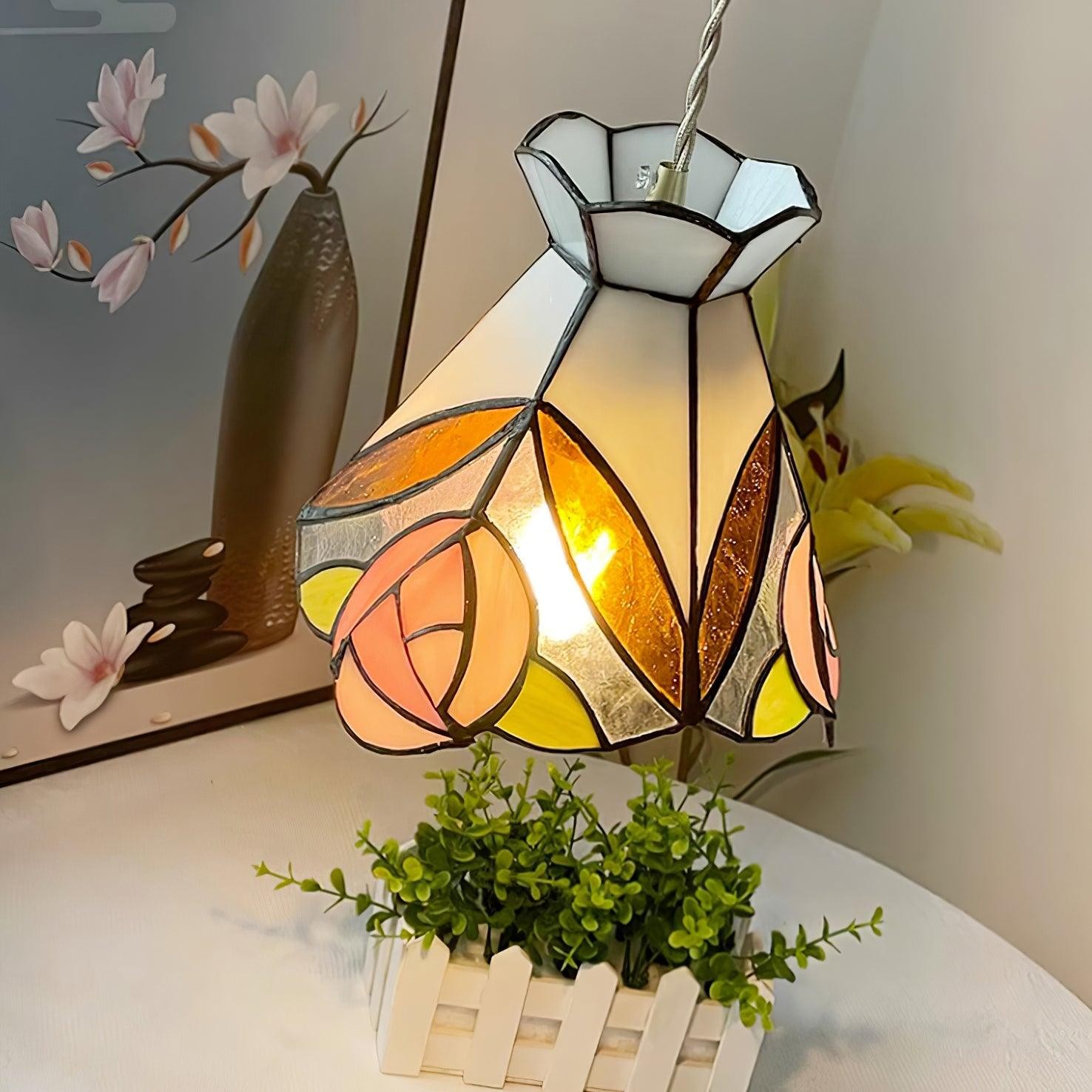French Retro Rose Stained Glass Pendant Lamp M190