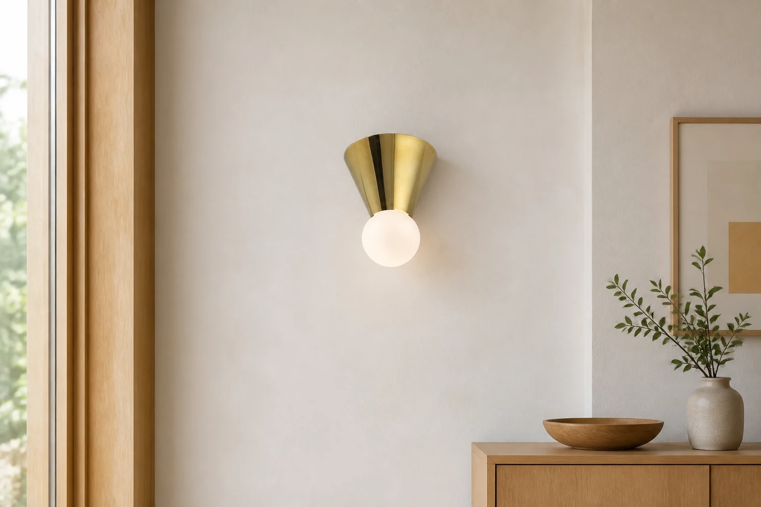 Nordic conical wall light shown in a lifestyle interior