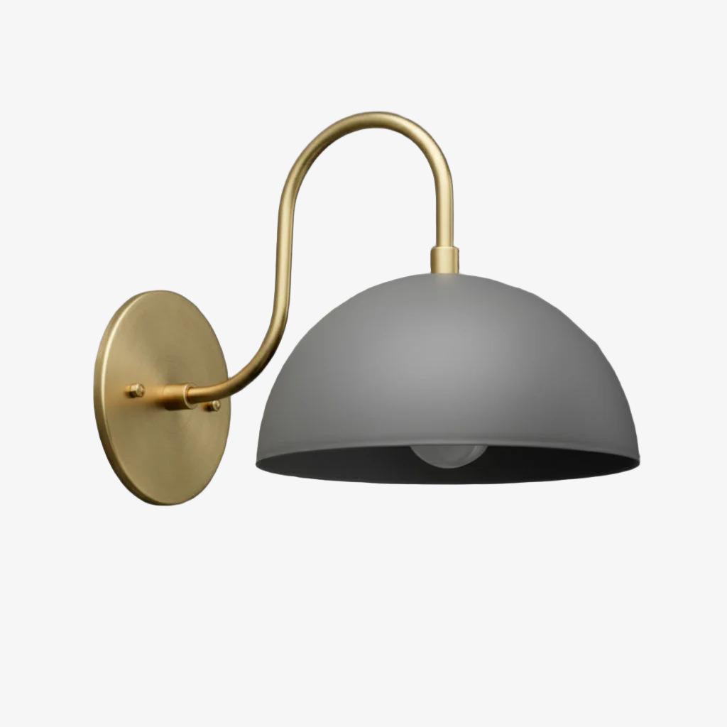 Curva Metal Industrial Wall Sconce - Curved Brass Arm - Hammered Dome Light Fixture T408