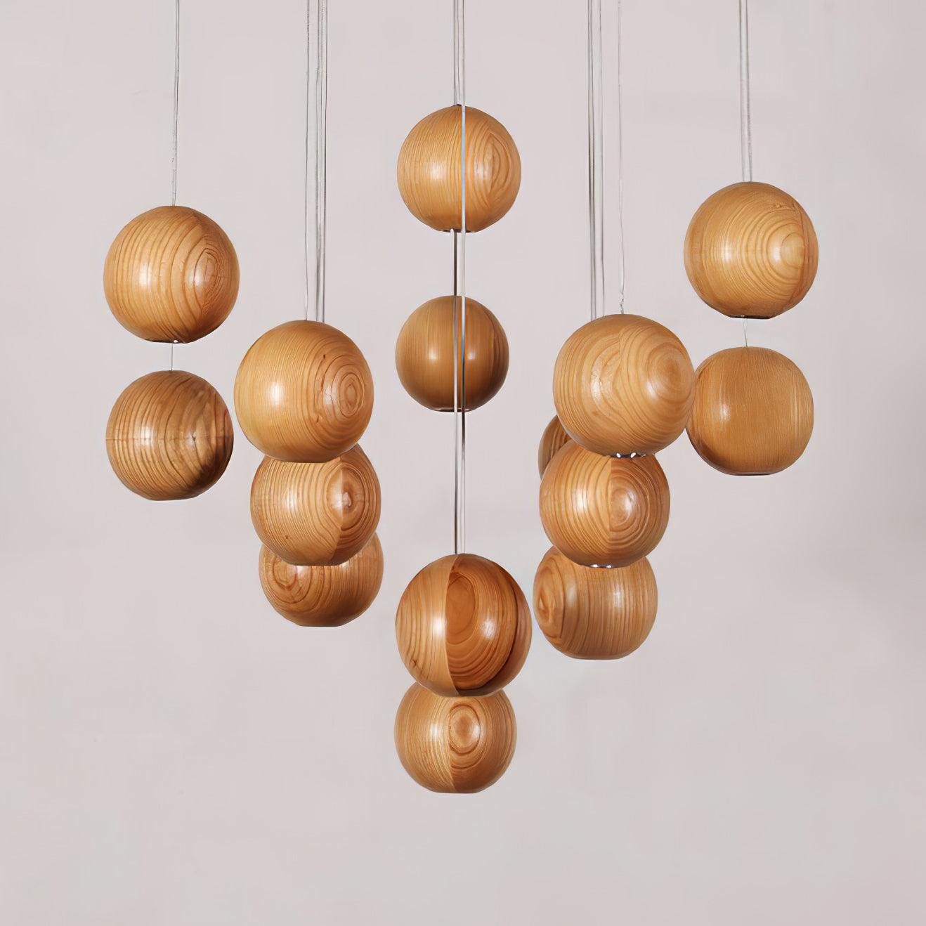 Wooden Orb Sphere Cluster Pendant Light G72