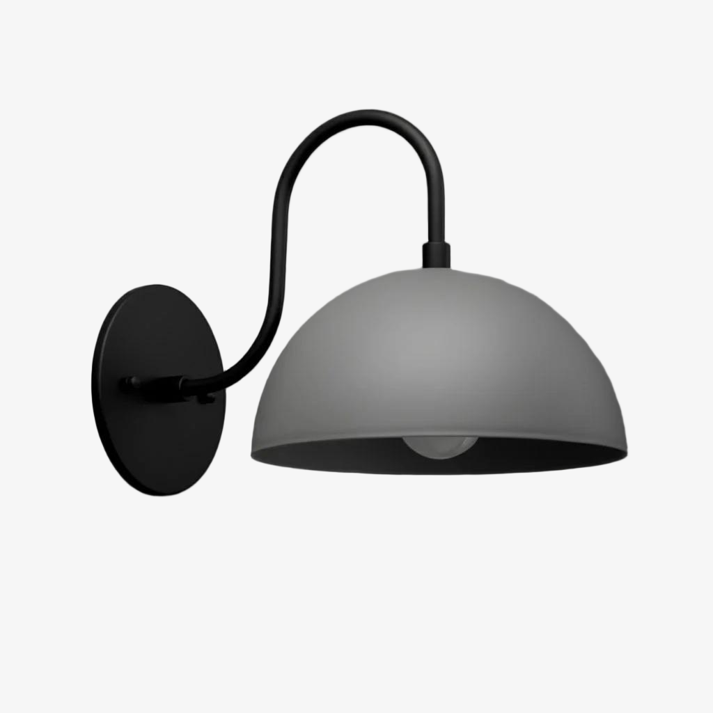 Curva Metal Industrial Wall Sconce - Curved Brass Arm - Hammered Dome Light Fixture T408