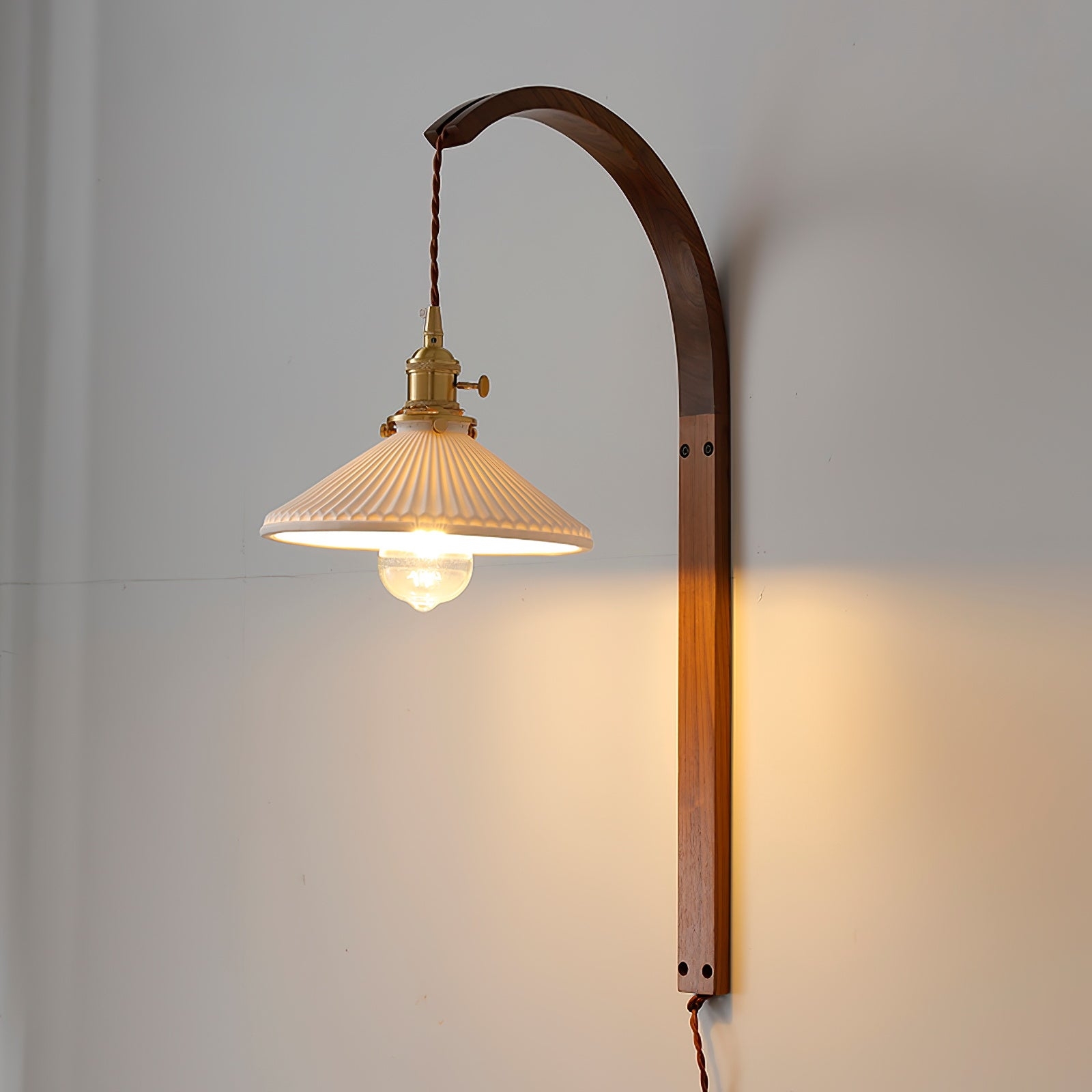 Curved Walnut Ceramic Plug-in Wall Light D498