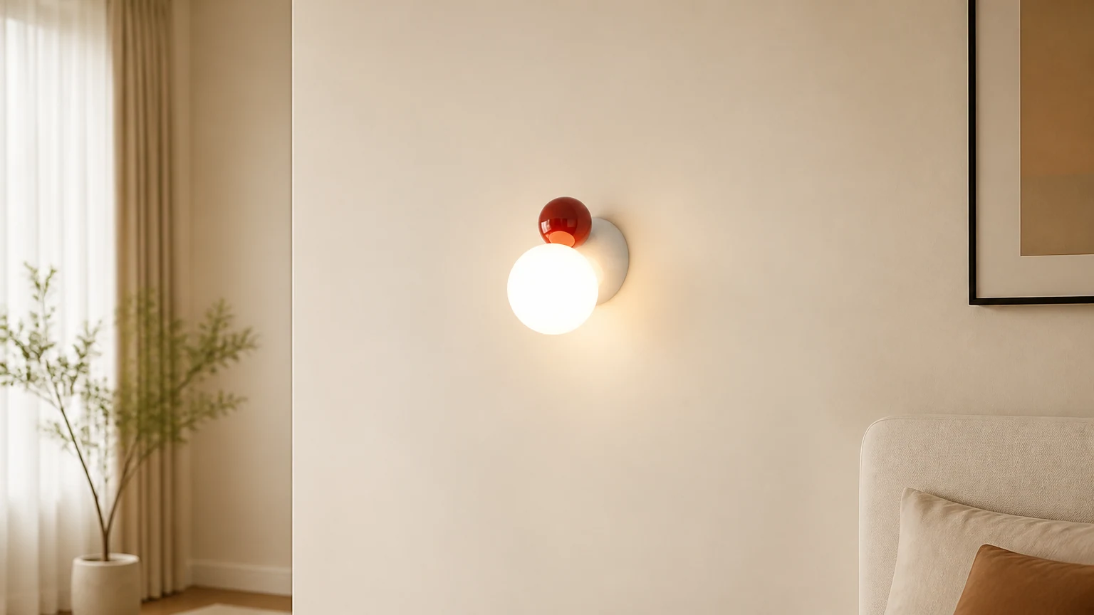 Metalowa lampa ścienna Macaron Globe M226 zainstalowana w scenie w pomieszczeniu