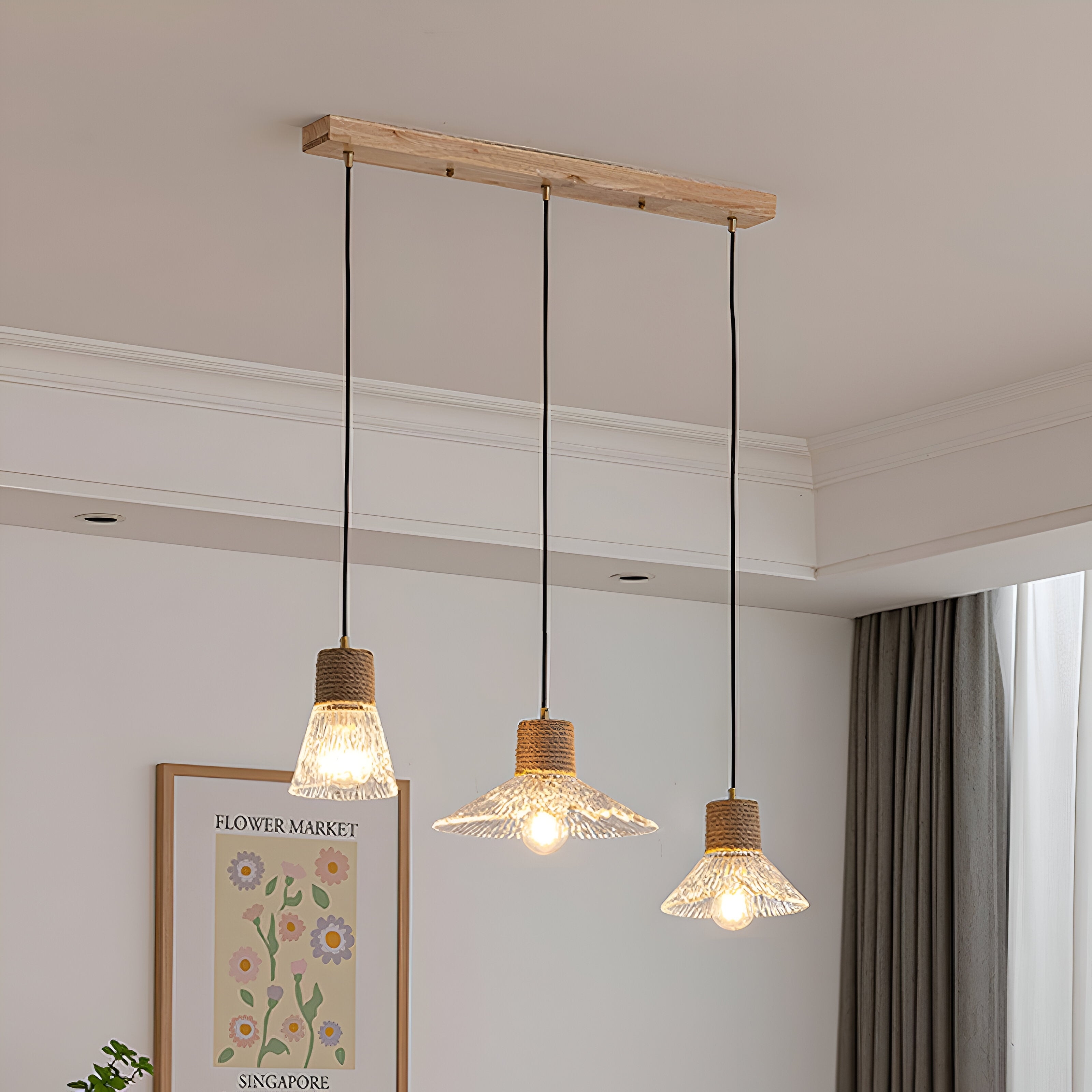 Nordic Hemp Rope Glass Pendant Light D938