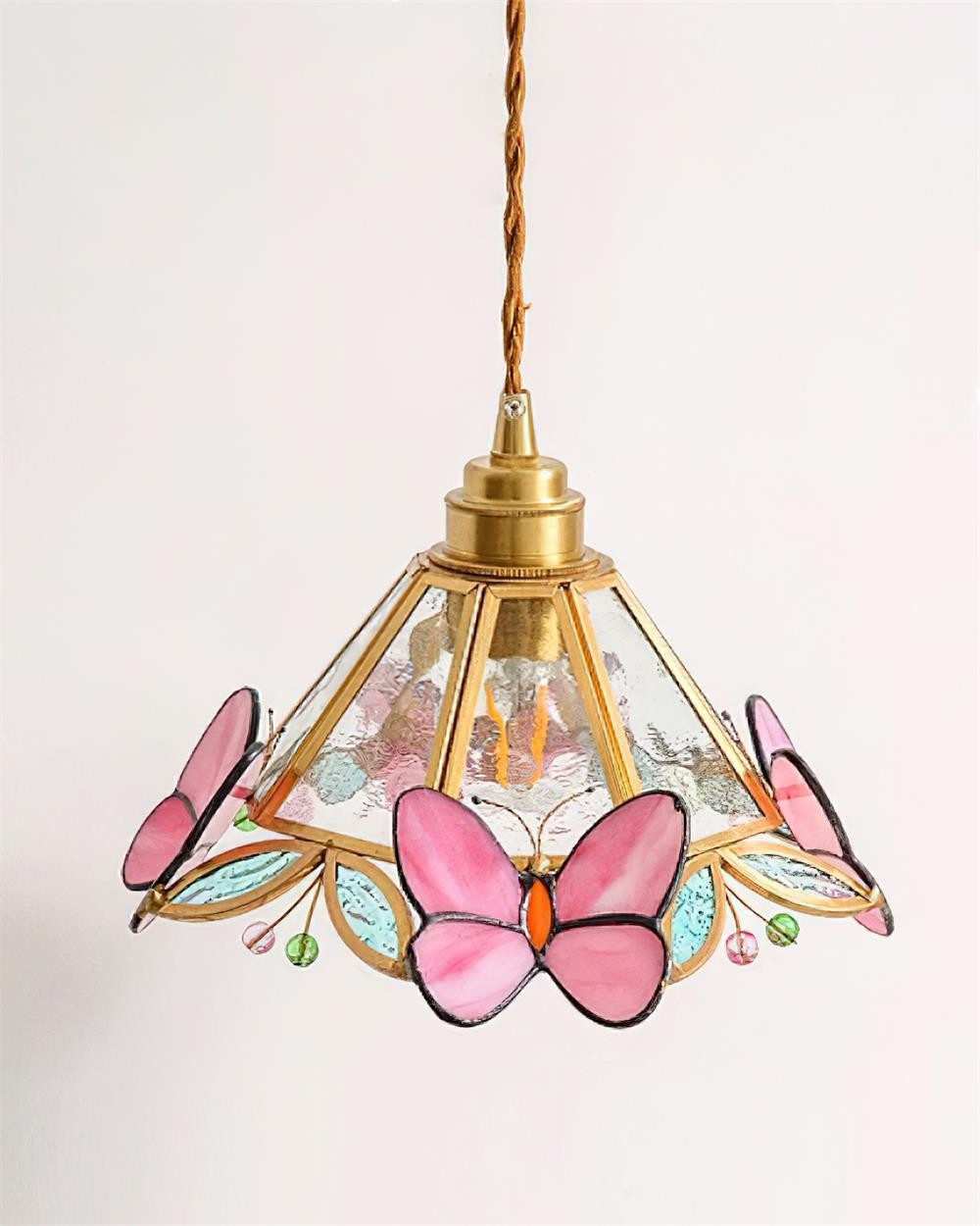 French Retro Glass Pink Butterfly Pendant Lamp M219