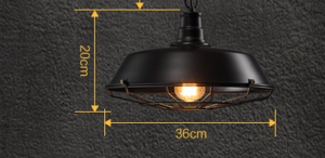 Diagrama de dimensiones de la lámpara colgante de rejilla que muestra un diámetro de 36 cm y una altura de 20 cm.