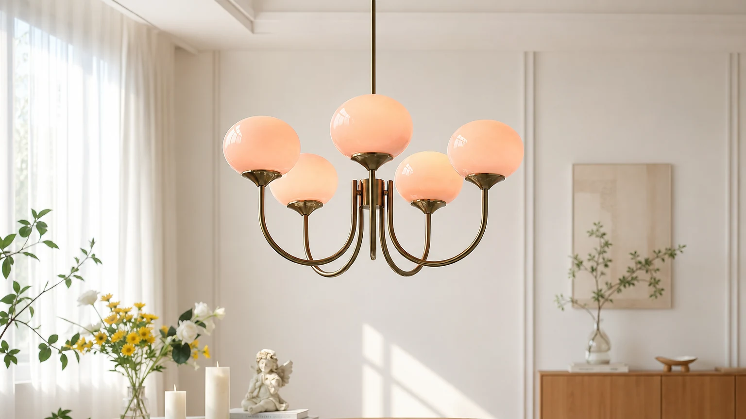 Żyrandol Nordic Bauhaus Szklany Marshmallow S168 w jasnym wnętrzu
