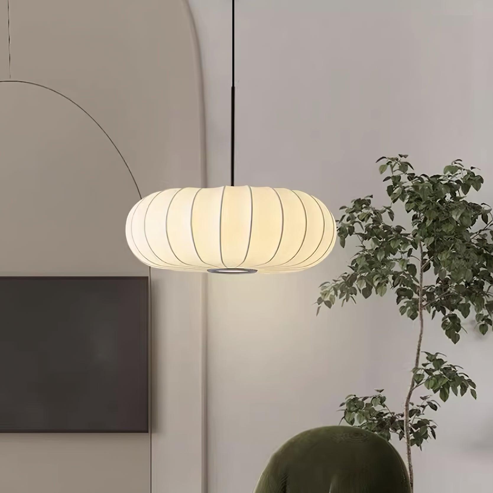Simple Wabi-sabi White Lantern Fabric Pendant Lamp M105