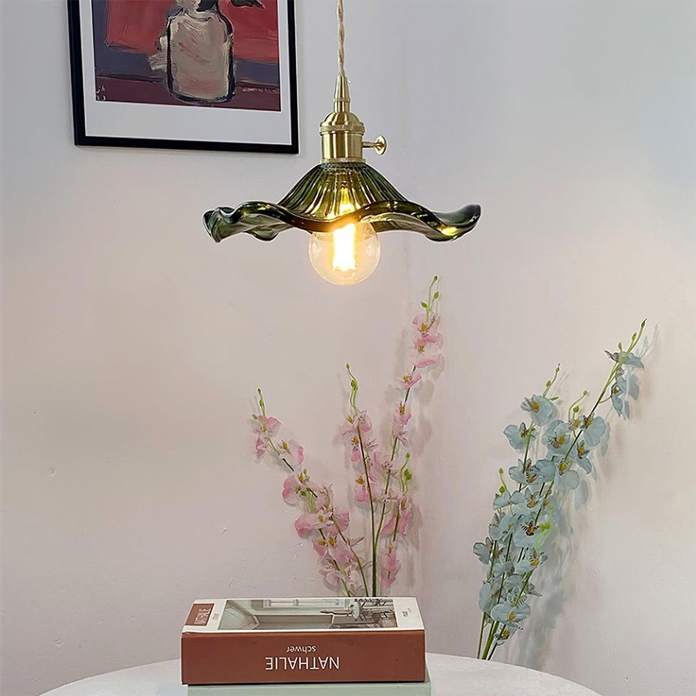 Retro Hibiscus Flower Glass Pendant Light S104