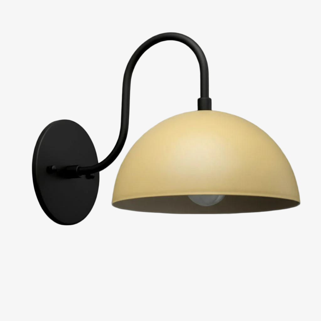 Curva Metal Industrial Wall Sconce - Curved Brass Arm - Hammered Dome Light Fixture T408