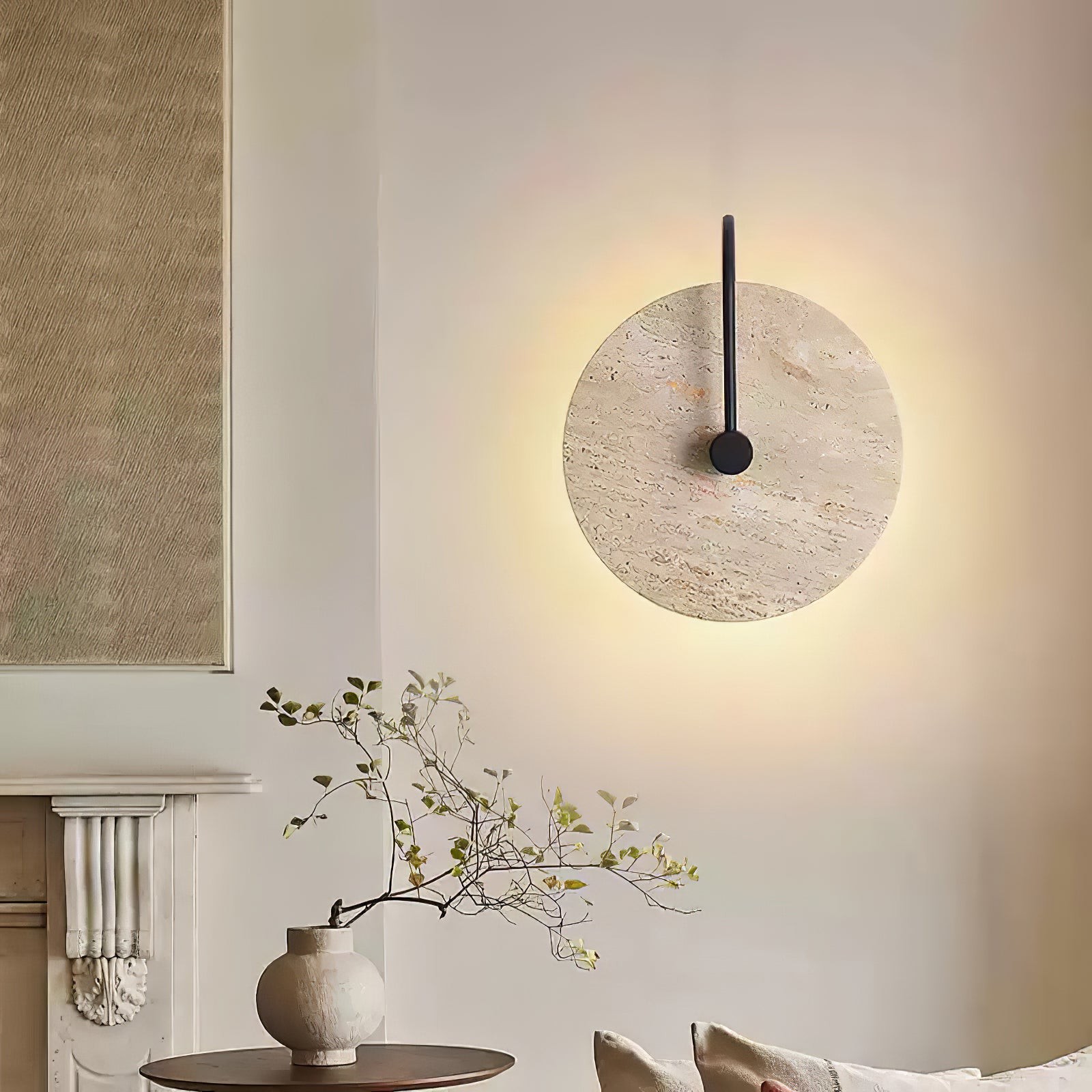 Simple Clock-Shaped Travertine Wall Lamp M25