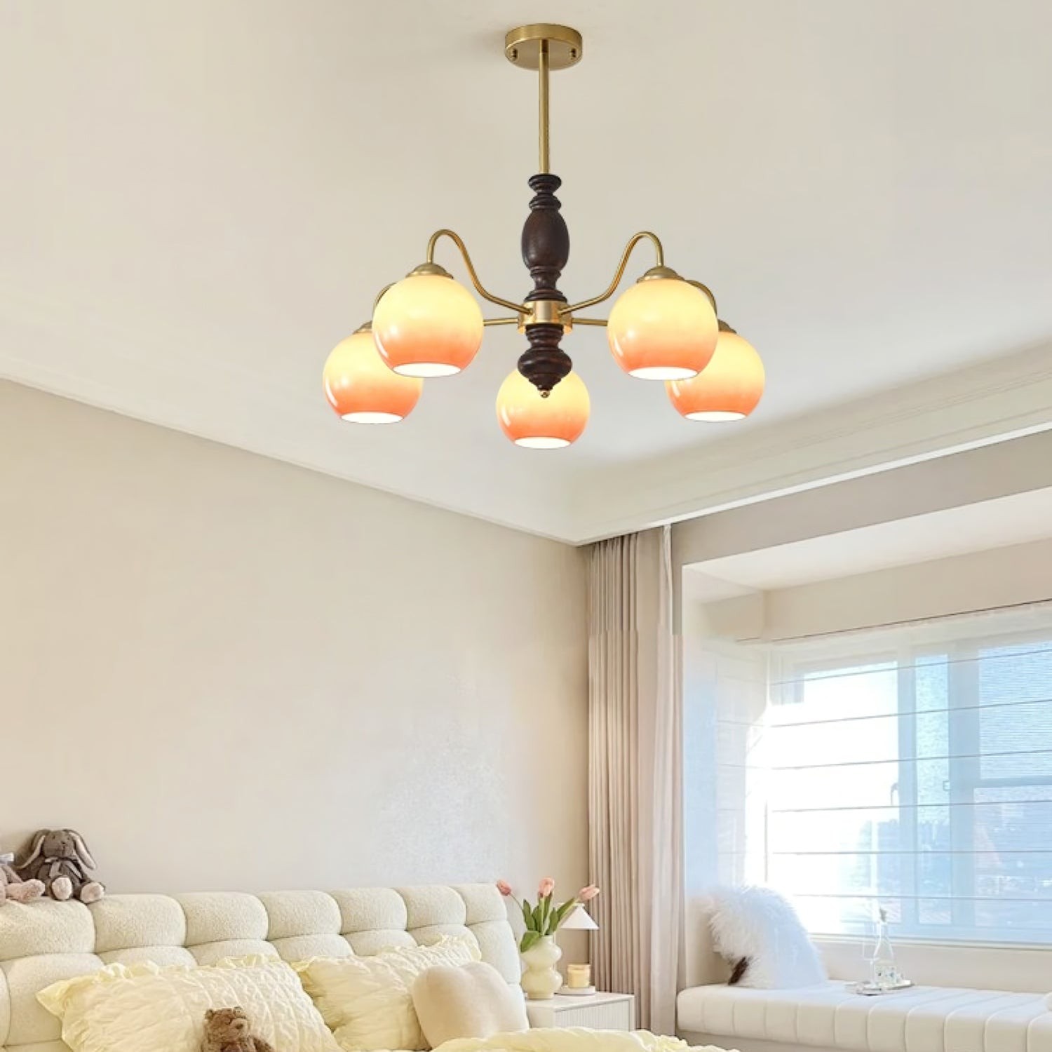 French Medieval Style Caramel Orb Chandelier M82