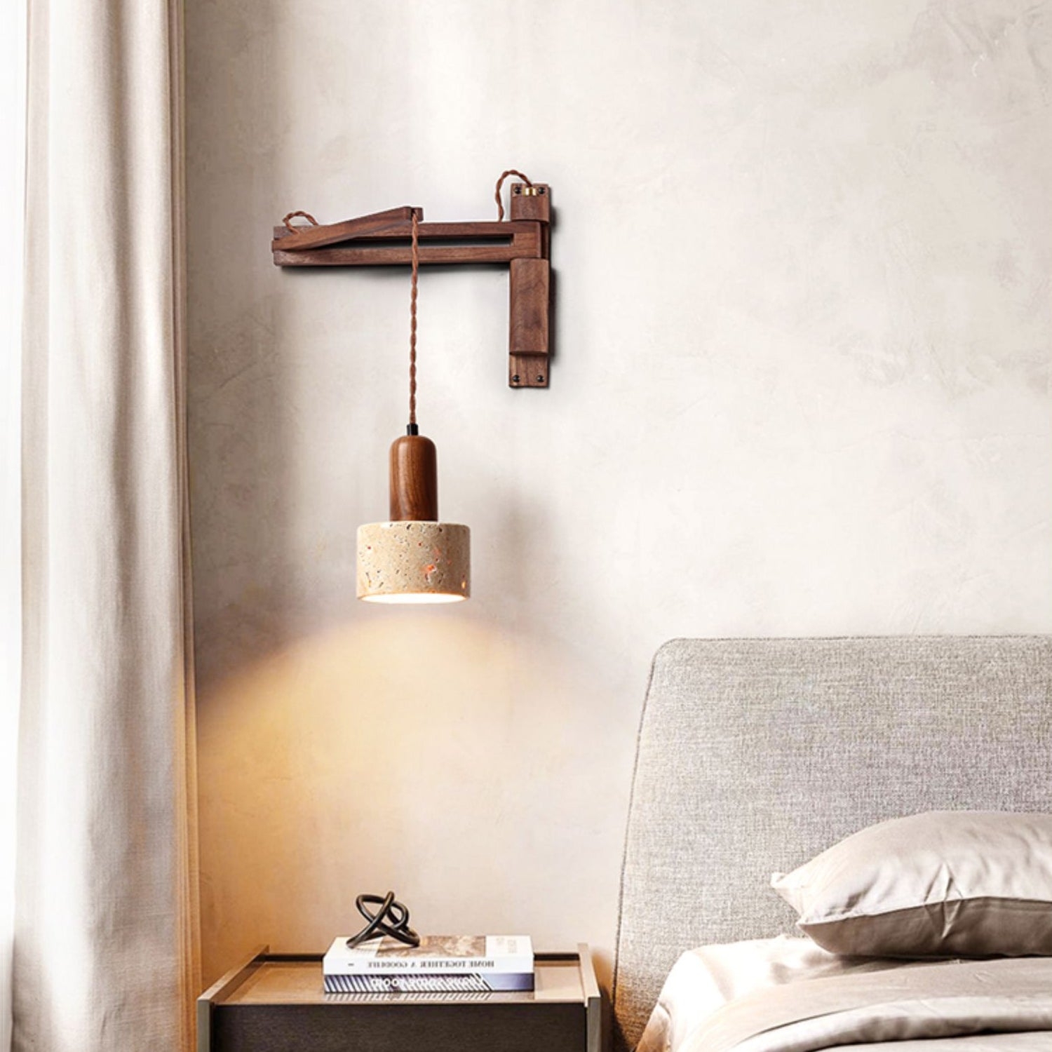 Tia Travertine Swing Arm Plug-in Sconce D685