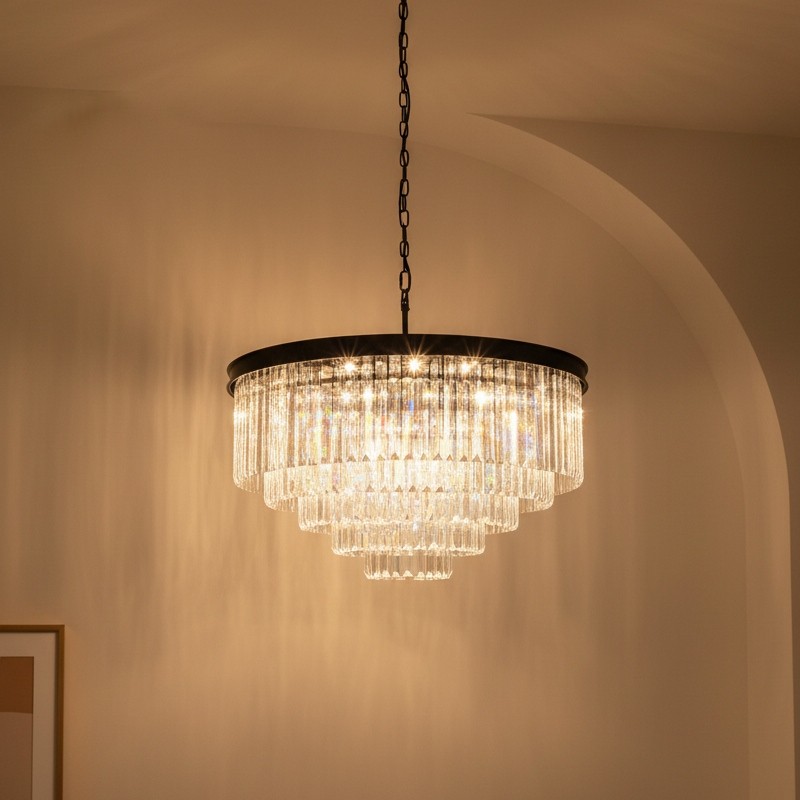 Aurevon Crystal Prism Metal Frame Modern Ceiling Chandelier for Home and Hotel T494