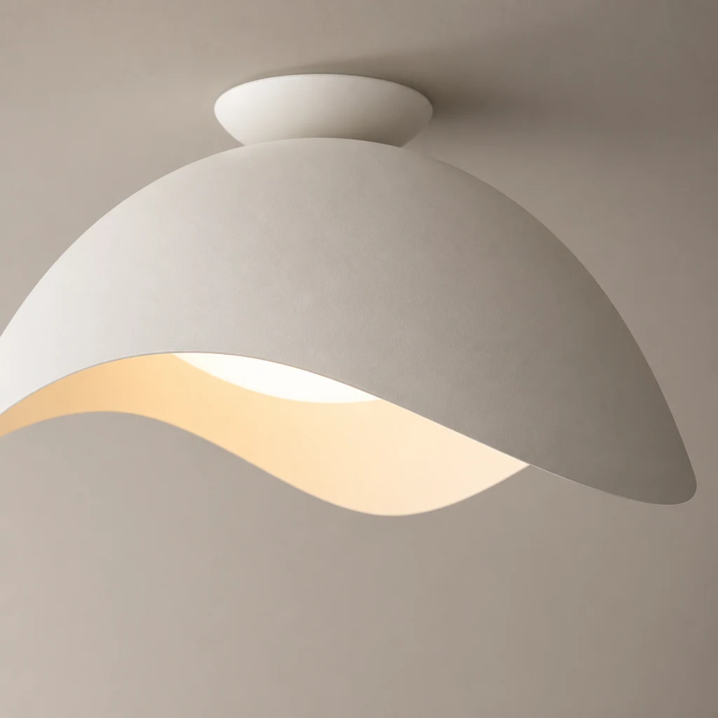 Zbliżenie klosza i wykończenia lampy sufitowej Simple Wave M23
