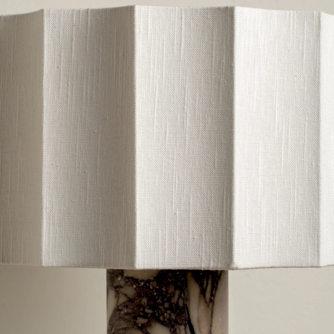 Cavilon Table Lamp with Fan-Shaped Linen Shade - Stone Finishes Suitable for Living Rooms T476