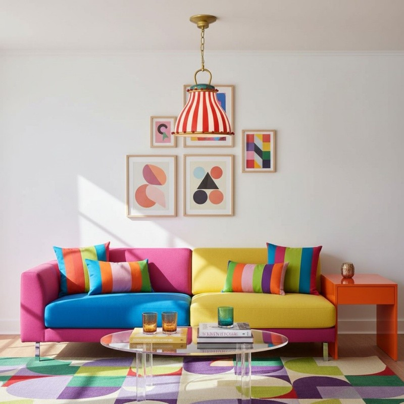 Festilo Glass Pendant Light - Playful Striped Design Hanging Lamp in Decorative Style for Kitchen and Dining T589