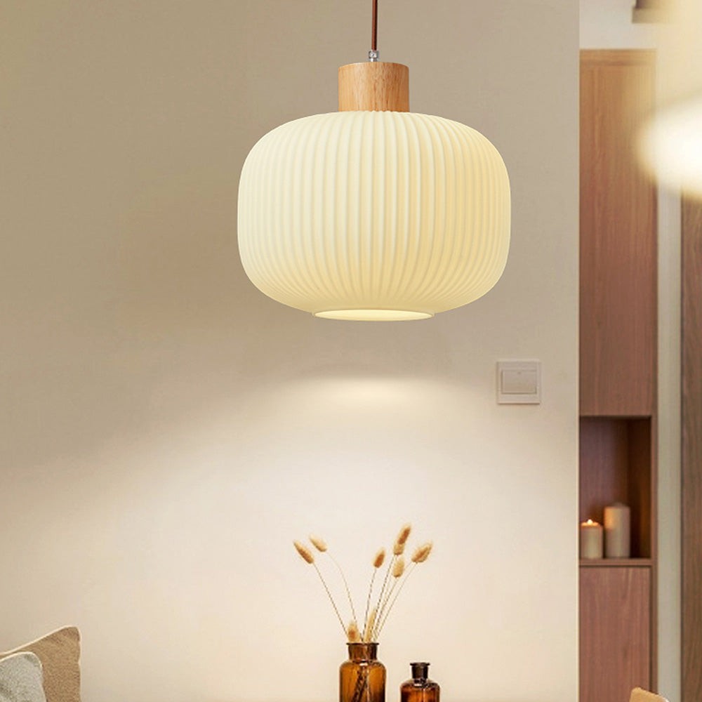 Nordic White Lantern-Like Glass Pendant Lamp M127