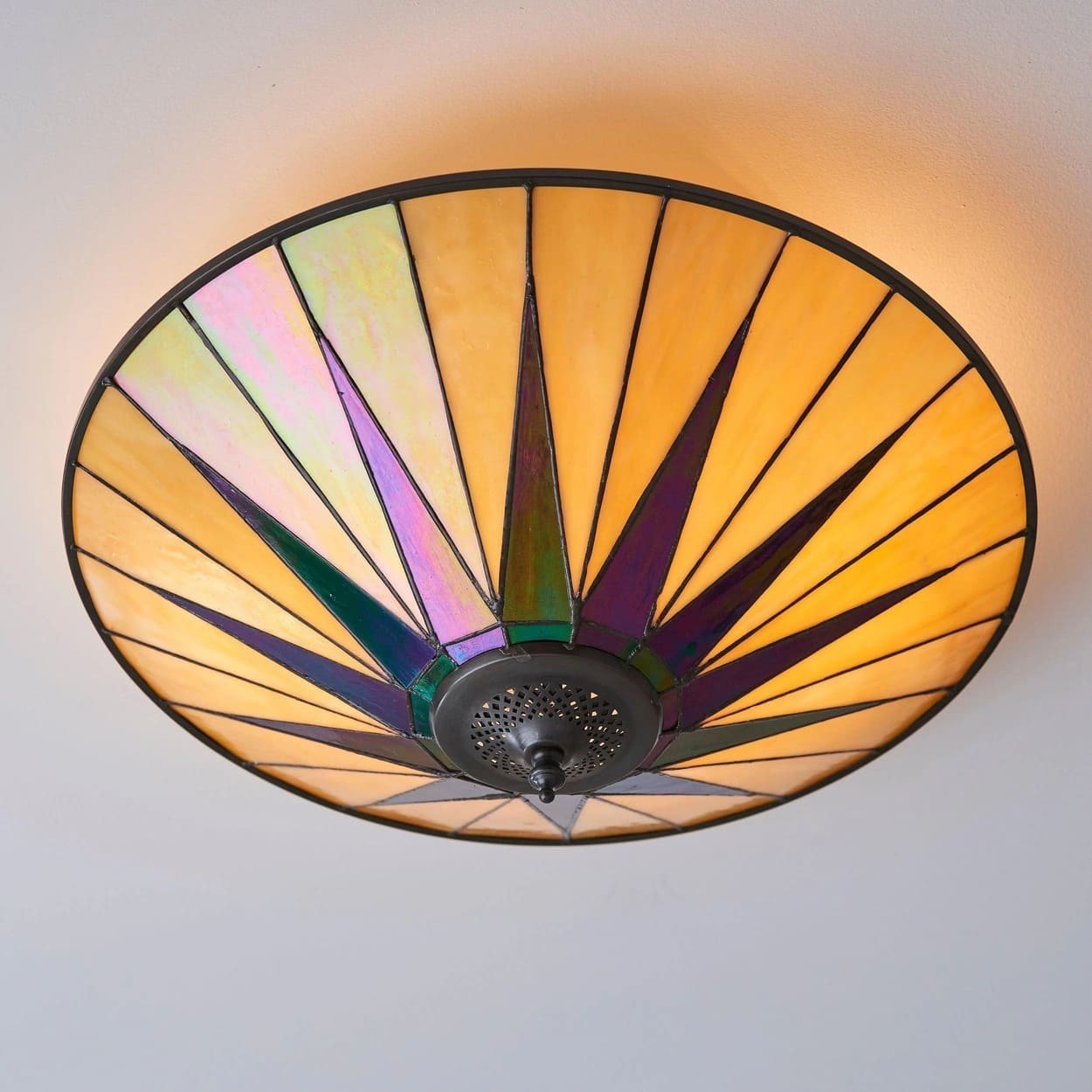 TF Dark Star Tiffany Ceiling Lamp - Stained Glass Star Design for Dining or Hall T637