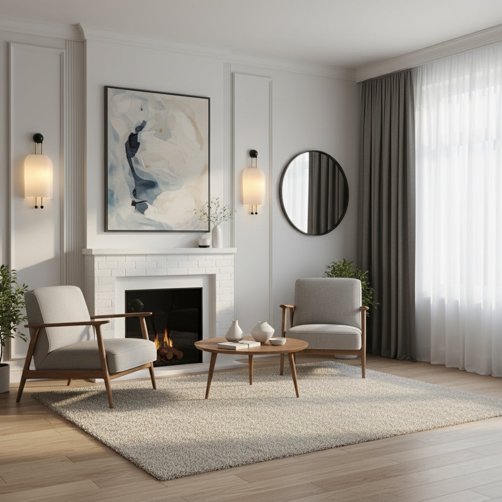 Ściana w salonie z wieloma lampami Lantern Glass Sconce D478