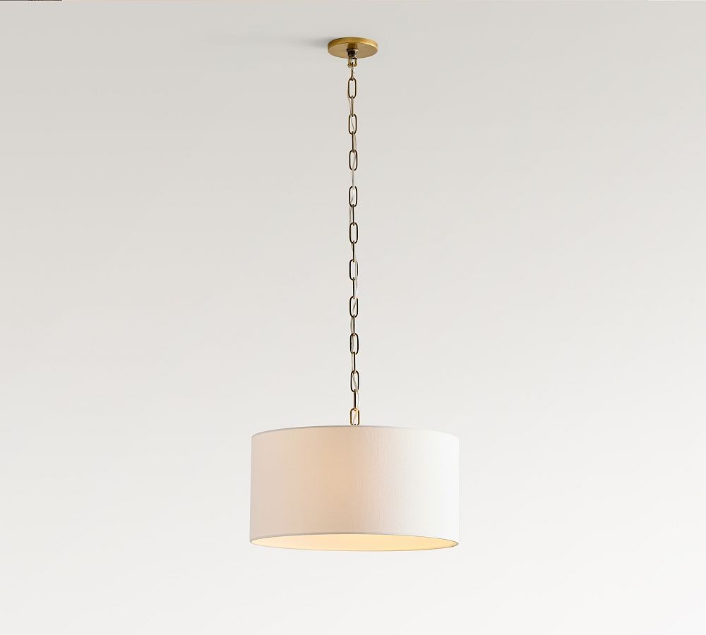 Dumora Iron Linen Drum Pendant - Vintage Brass Hanging Ceiling Light T123