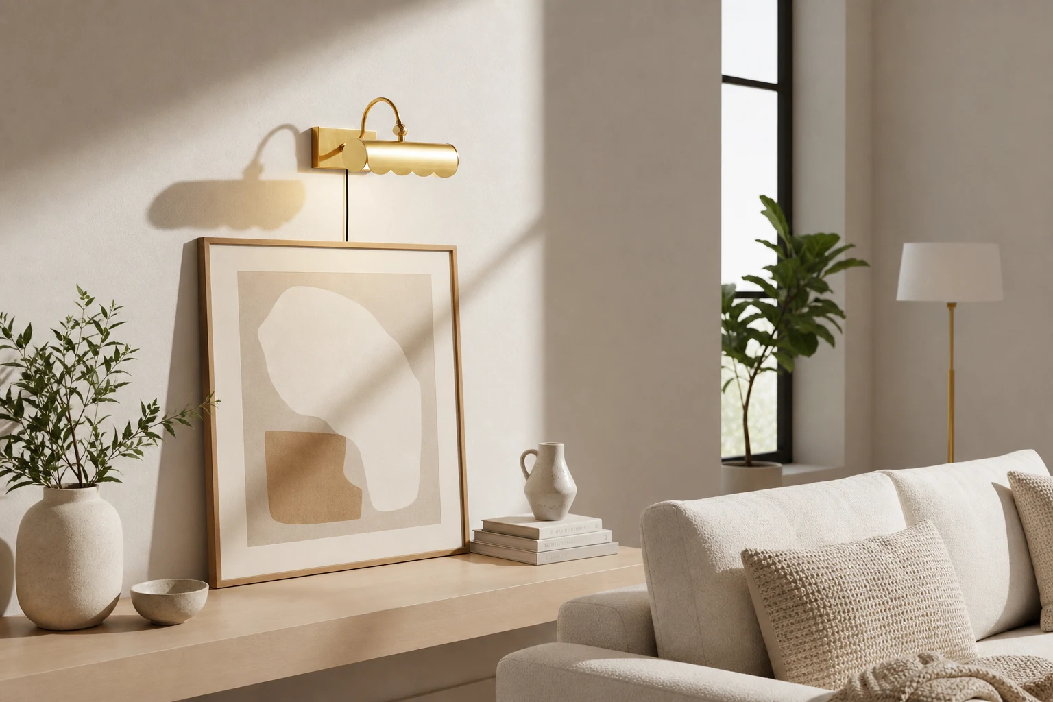 Lampa obrazowa Aurix używana jako oświetlenie ścienne w salonie