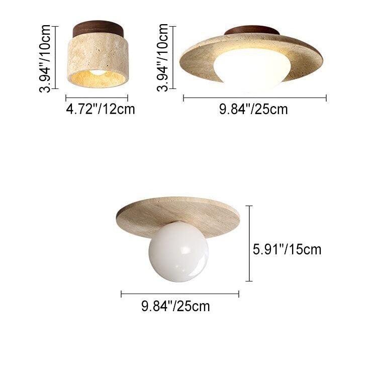 Japanese Minimalist Round Yellow Travertine Shade 1-Light Semi-Flush Mount Ceiling Light G31
