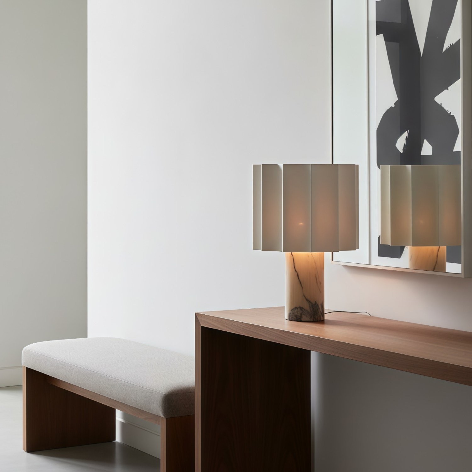 Cavilon Table Lamp with Fan-Shaped Linen Shade - Stone Finishes Suitable for Living Rooms T476