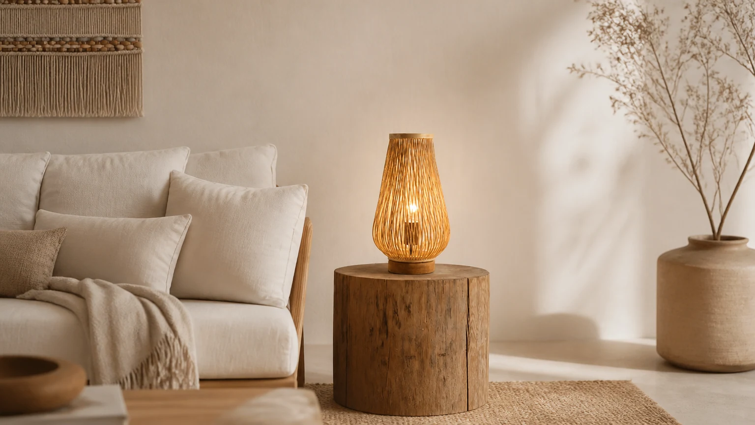 Tradycyjna lampa stołowa Nordic Creative Zen w ciepłej scenie wewnętrznej