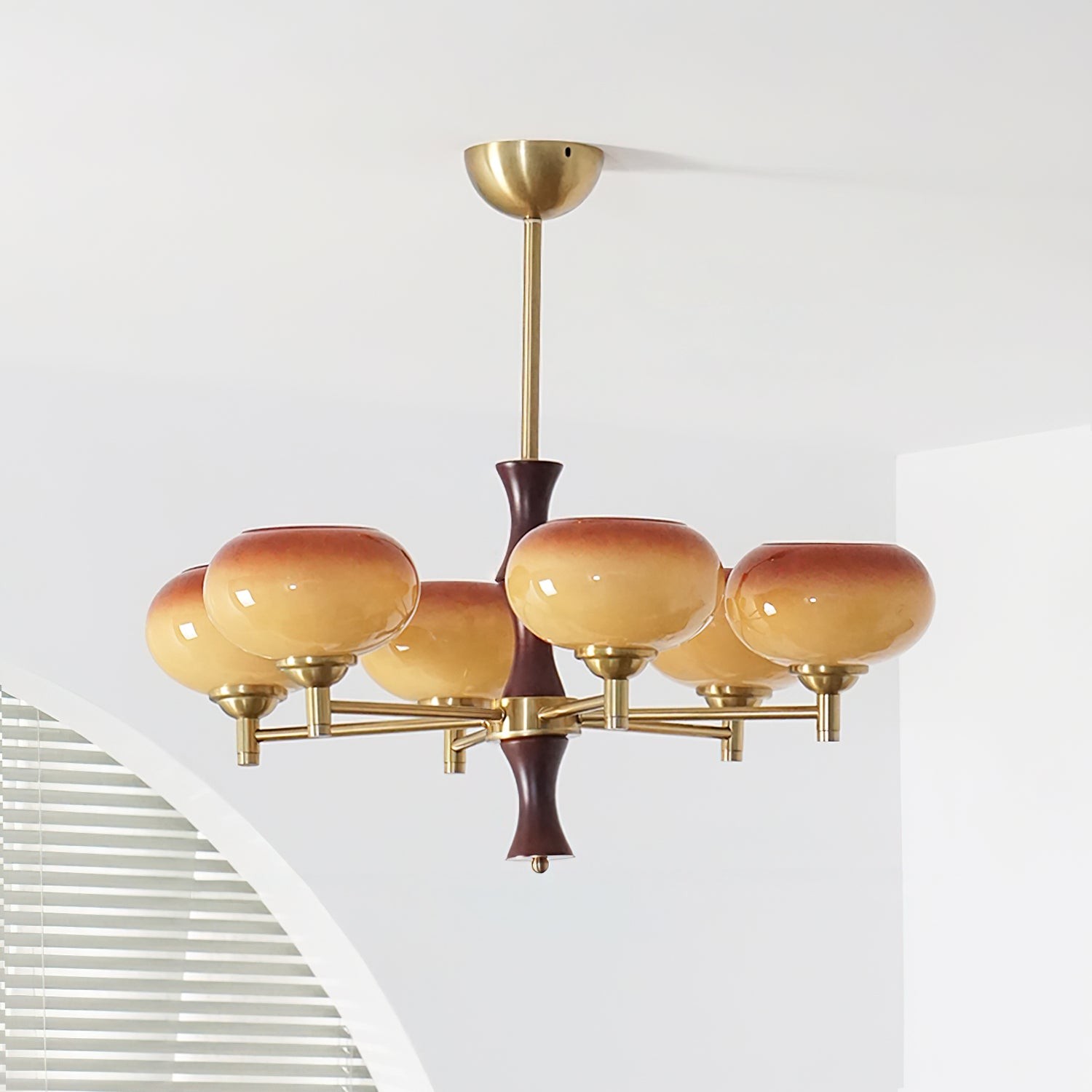 Vintage Mid Century Persimmon Glass Chandelier M306