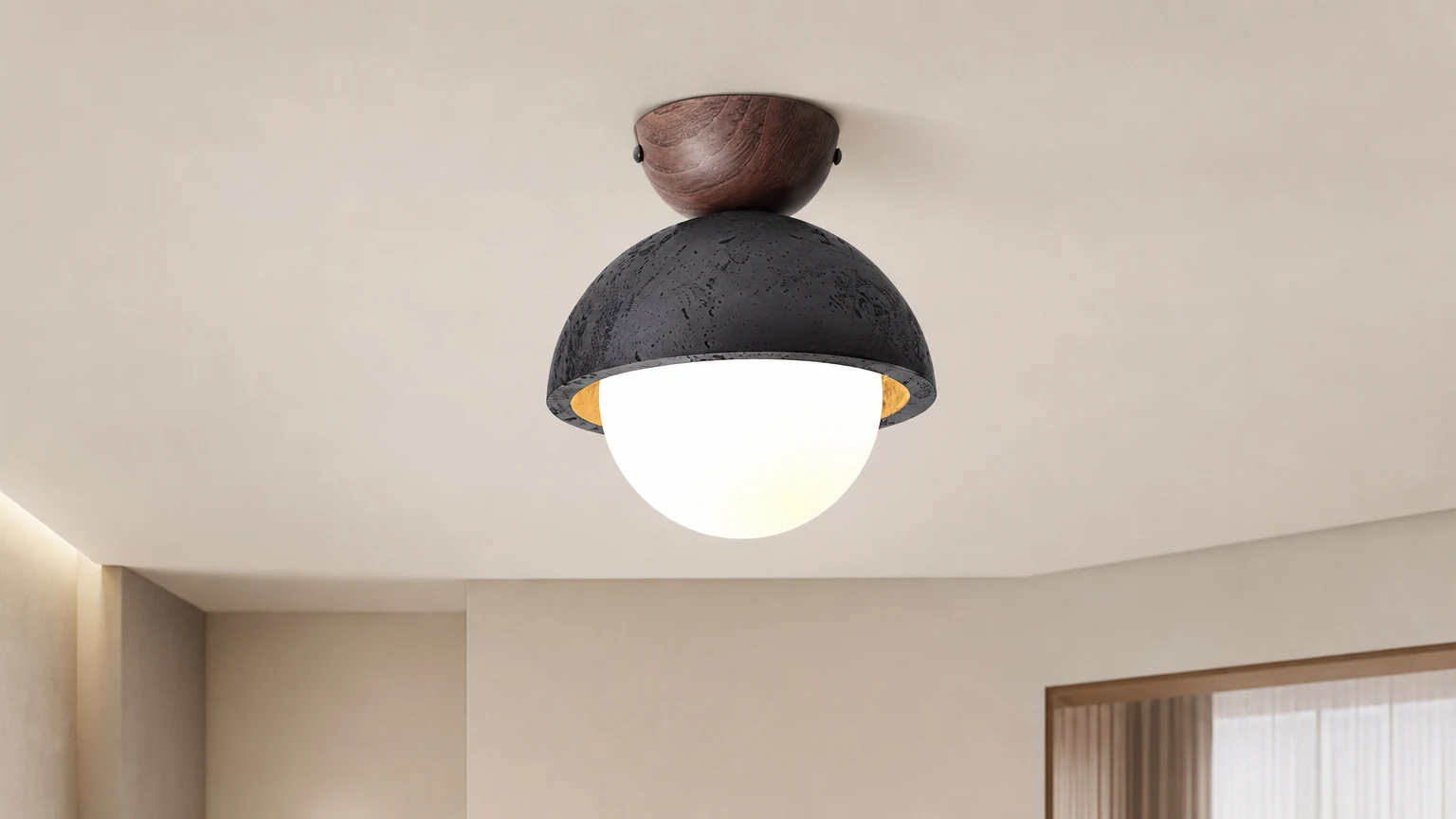 Lampa sufitowa Elvoro D125 zainstalowana w ciepłej scenerii wnętrza