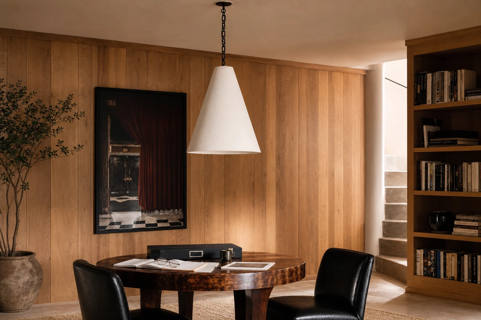 Biała gipsowa lampa wisząca w scenie wnętrza stylu życia