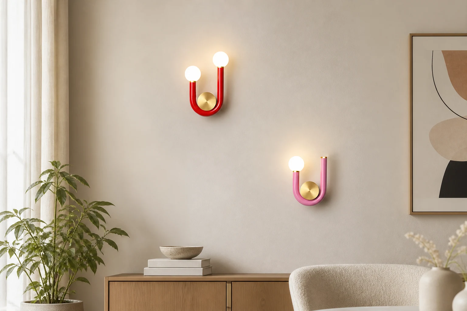Kreatywna lampa z podwójną głowicą w kształcie litery U w scenie lifestylowej