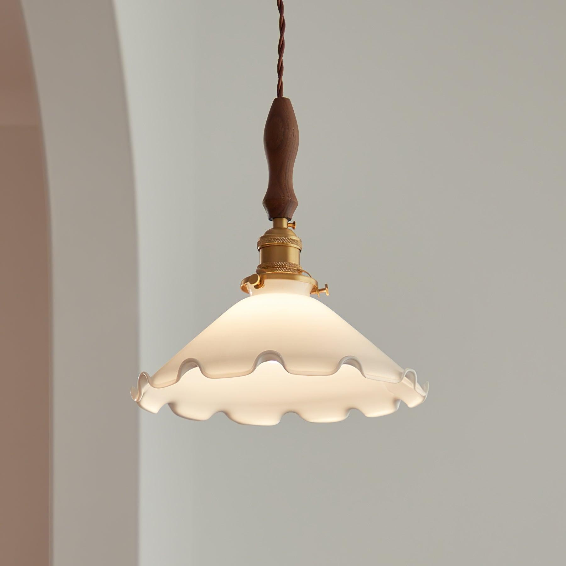 Vintage White Glass Skirted Pendant Lamp M472