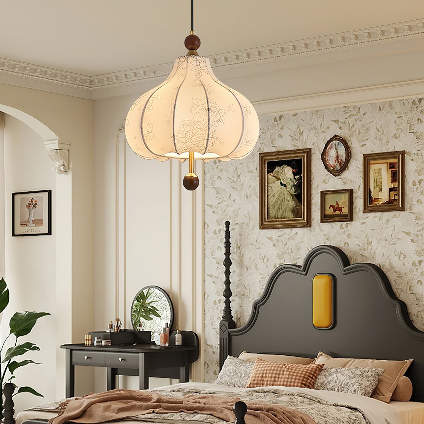 French Retro Fabric Pattern Pendant Lamp M77