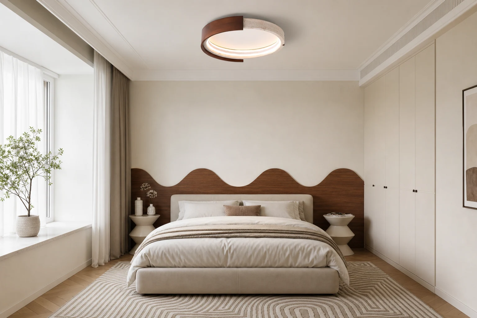 Lampa sufitowa Cerqon Halo D131 scena lifestylowa z widoczną w pełni okrągłą oprawą