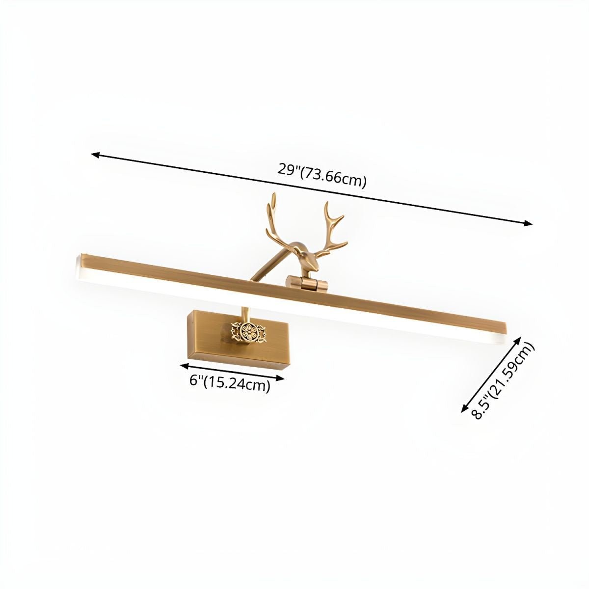 Maßzeichnung für die Wandleuchte M97 im linearen Design aus Metallgeweih