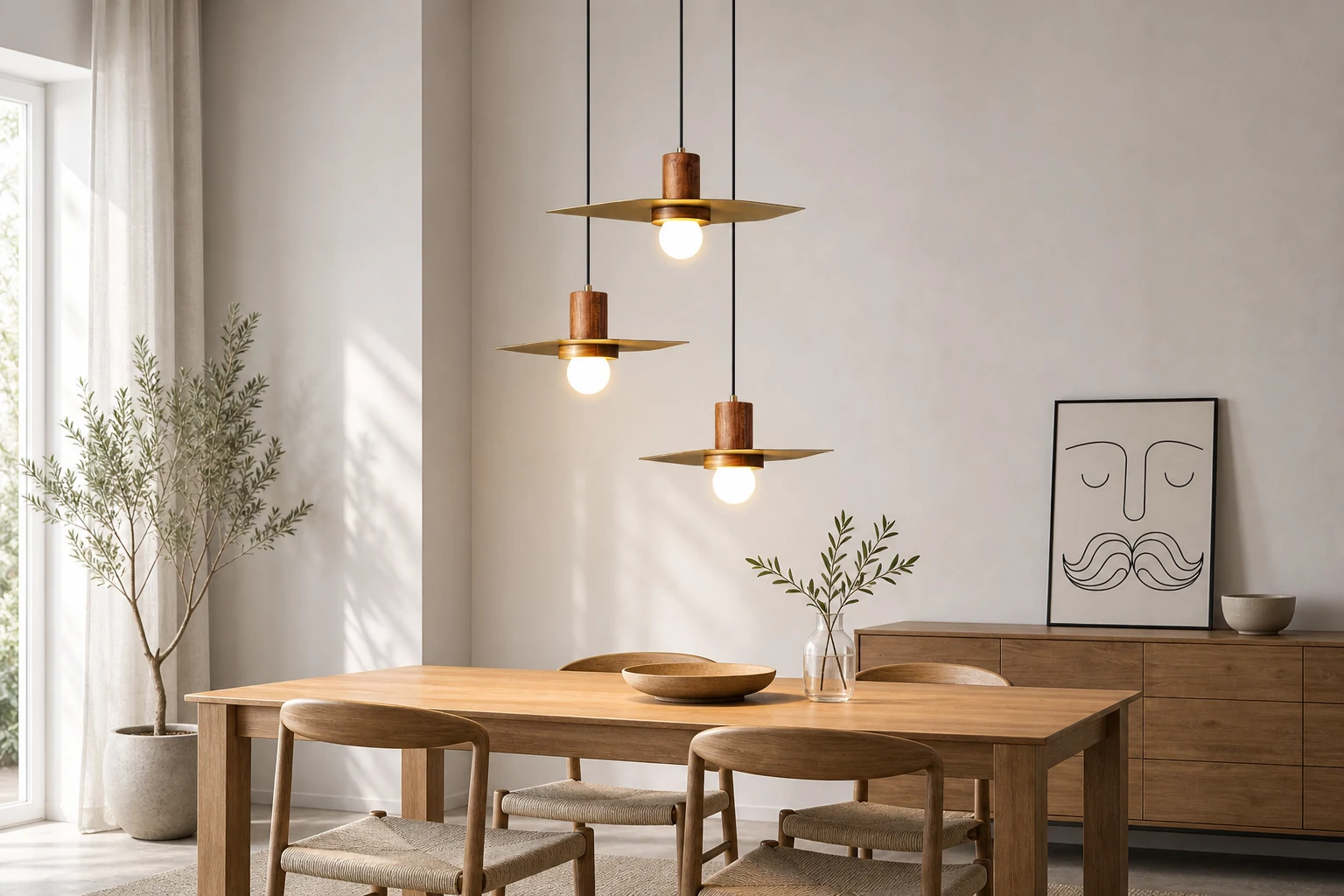 Lampa wisząca Jupiter z orzecha miedzianego w stylu lifestylowym
