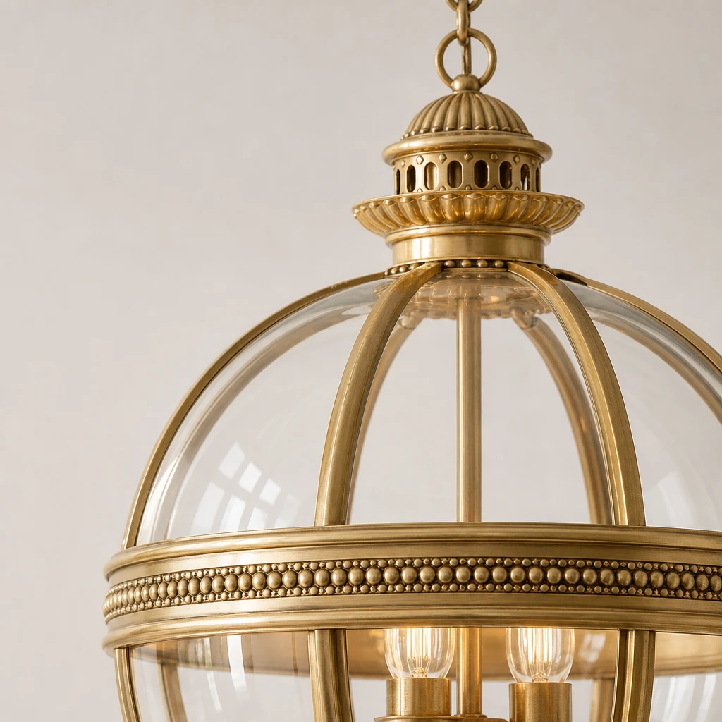 Zbliżenie konstrukcji lampy wiszącej Braeden D533 z metalu i szkła