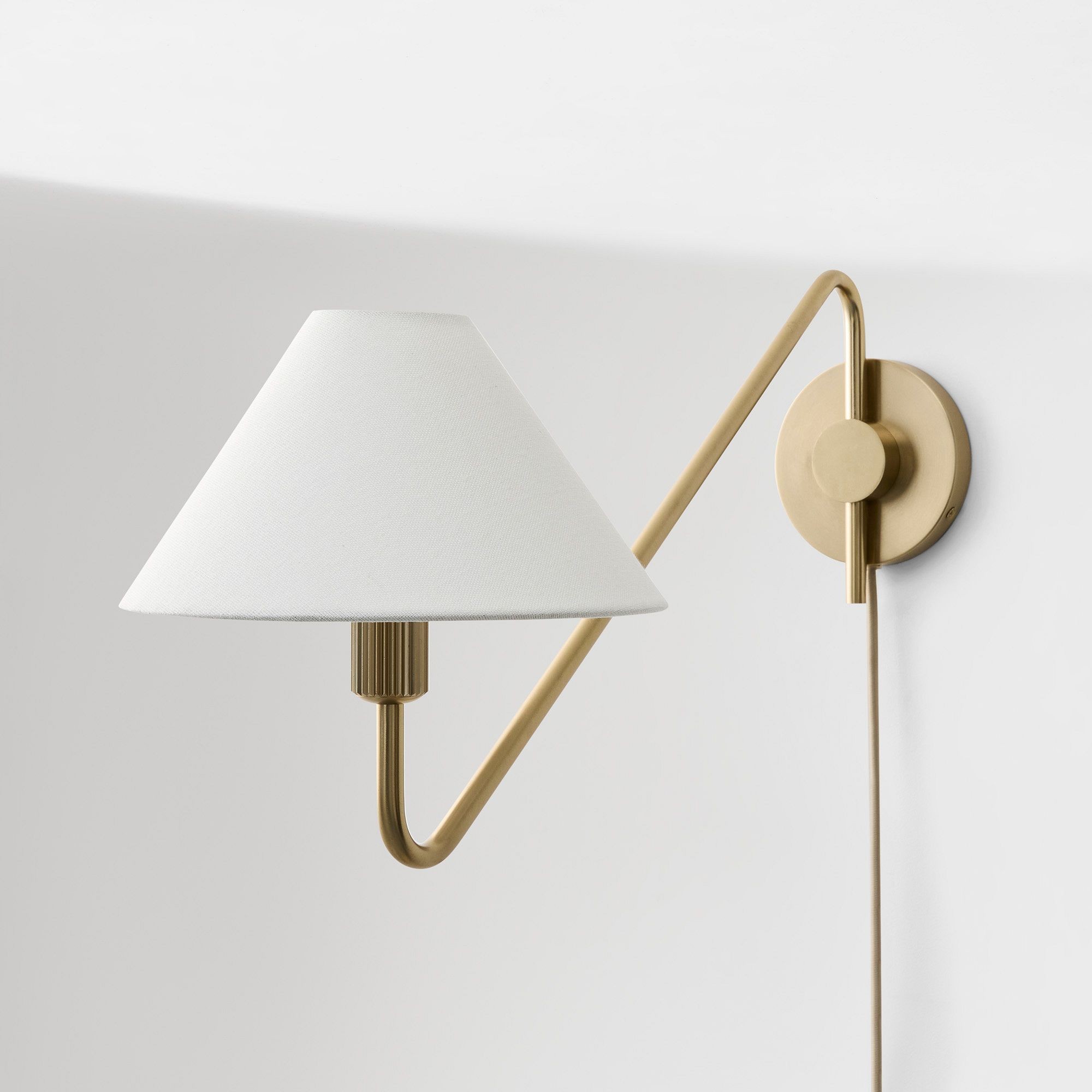 Diora Plug-In Wall Sconce - Champagne Bronze Adjustable Arm Lamp with Linen Shade T200