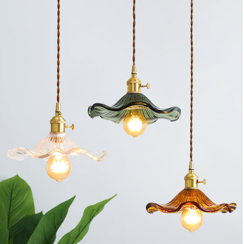 Retro Hibiscus Flower Glass Pendant Light S104