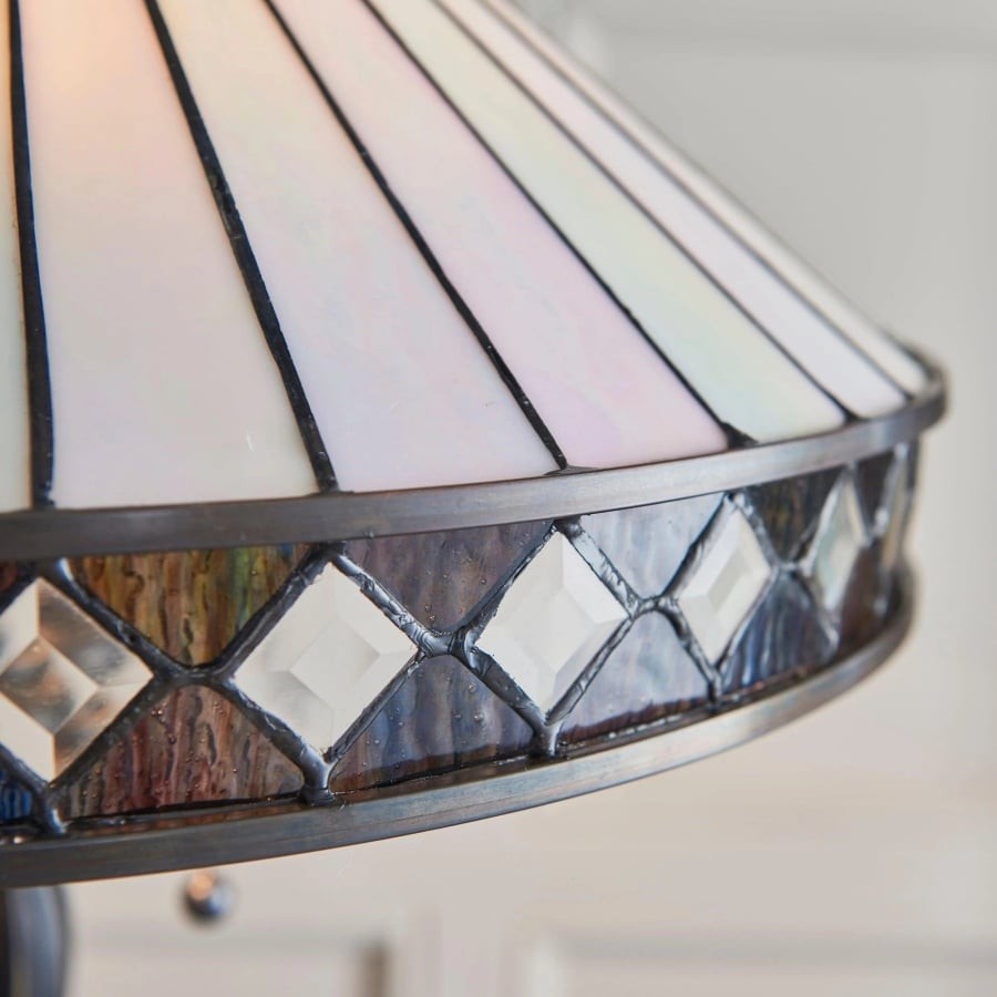 TF Fargo Geometric Tiffany Style Lamp - Amber and Cream Glass Accent Lighting for Bedroom or Study T643