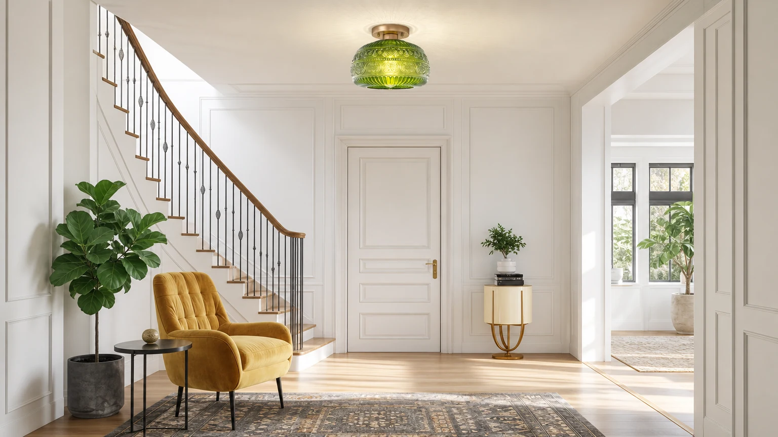 Lampa sufitowa z grawerowanego szkła Flora, do montażu wpuszczanego w pomieszczeniu