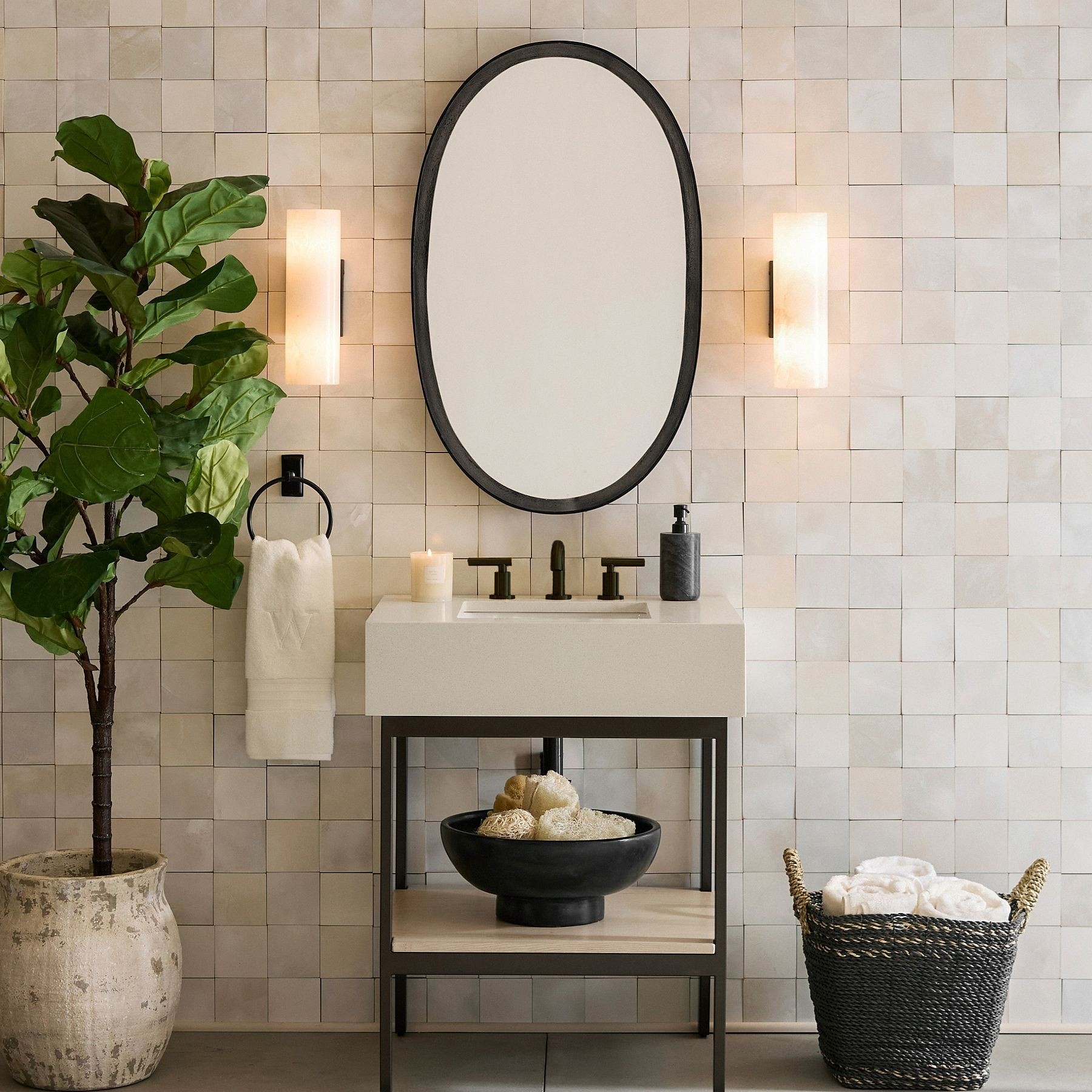 Wolvina Natural Marble Tube Sconce with Sleek Metal Details T188