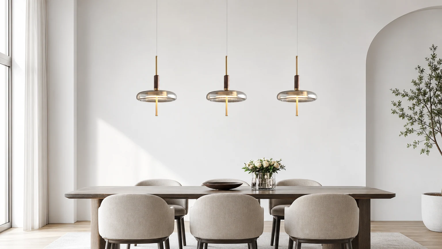 Nordic Creative Szklana lampa wisząca M337 w ciepłej scenerii wnętrza